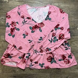 Torrid Women's Floral Long Sleeve Top Plus Size 2 Pink Casual Tiered